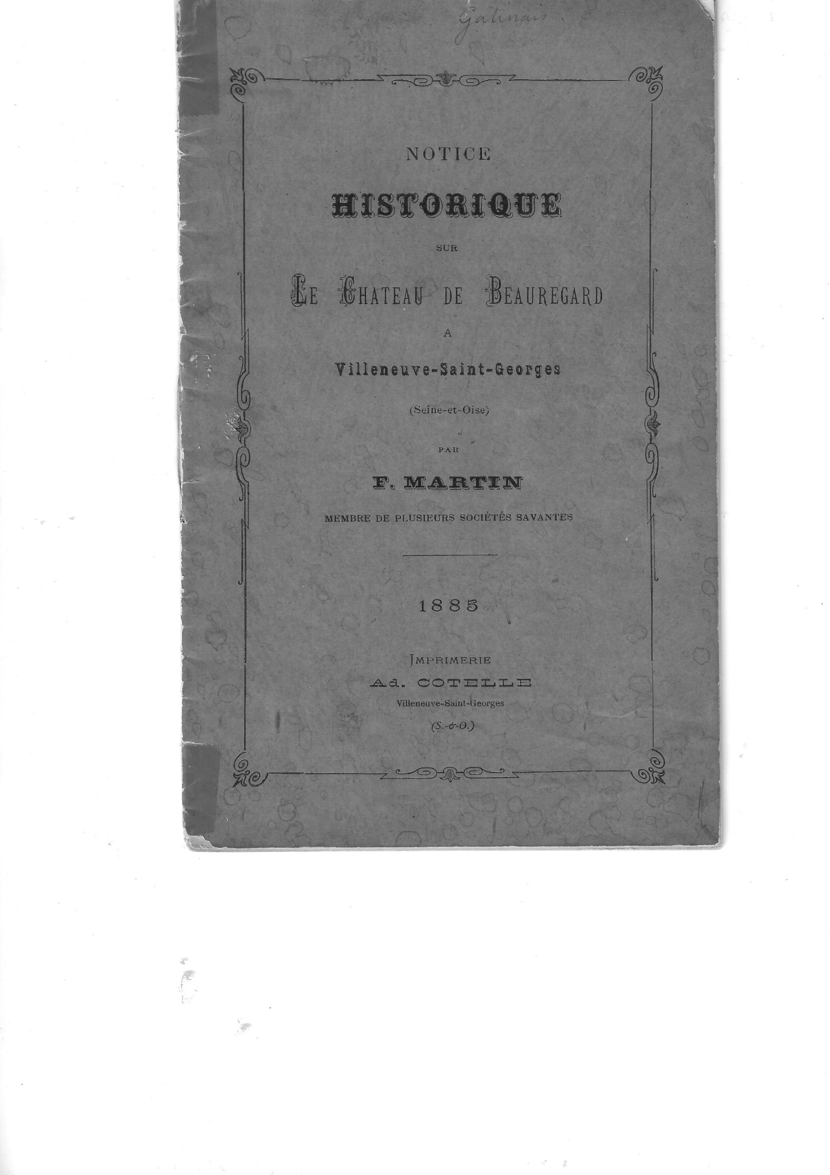 Notice historique du château de Beauregard à Villeneuve-Saint-Georges page 1