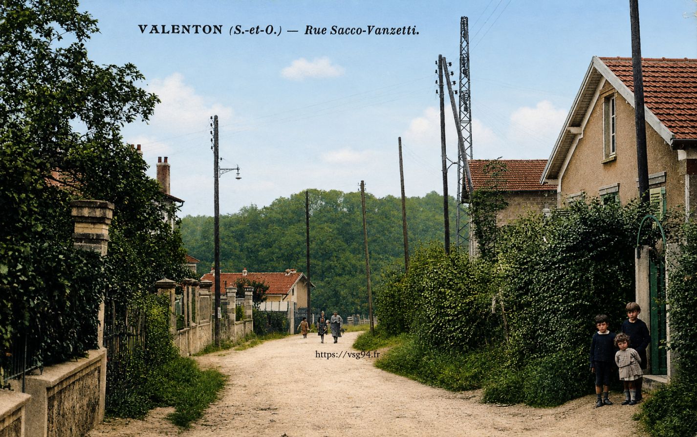 Rue Sacco et Vanzetti. A gauche Valenton à droite VSG. Prise devant le 51 (version colorisée)
